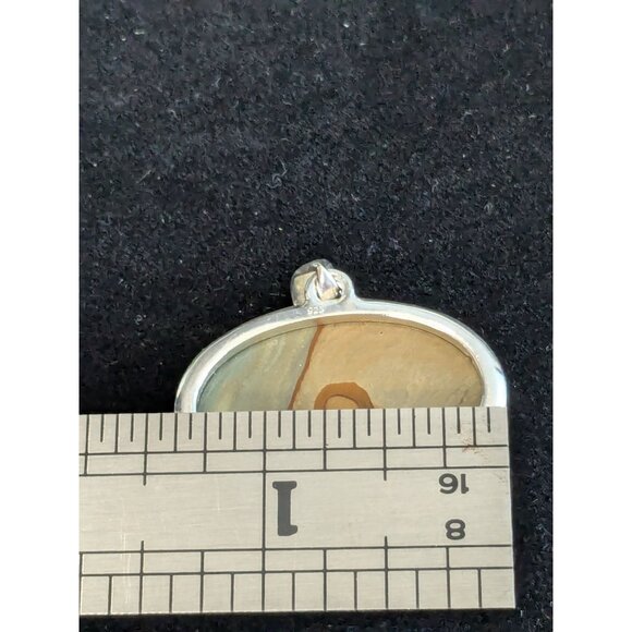 Landscape Jasper Pendant 925 Sterling Silver Oval Design - Picture 3 of 9